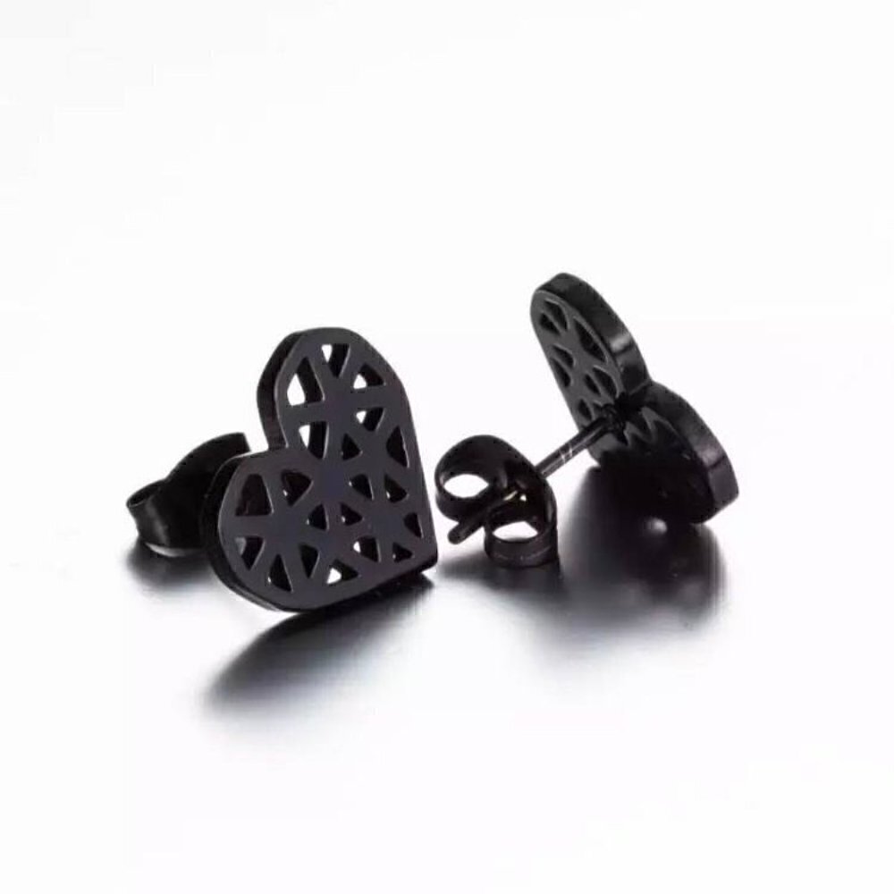 Black Geometric Heart Earring Pair